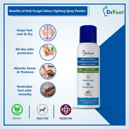 Dr Foot Anti-Fungal Odour Fighting Spray Powder With Neem Powder | Menthol Oil & Sandalwood - 130ml