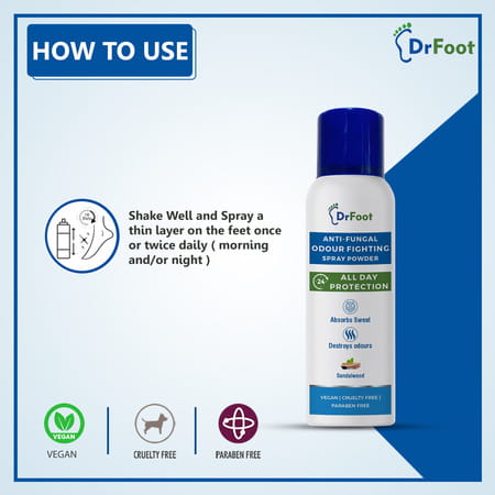 Dr Foot Anti-Fungal Odour Fighting Spray Powder With Neem Powder | Menthol Oil & Sandalwood - 130ml