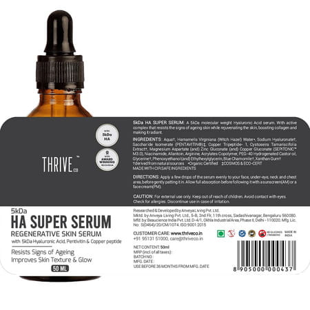 Thriveco 5kda Hyaluronic Acid Super Skin Serum|50 Ml X Pack Of 3