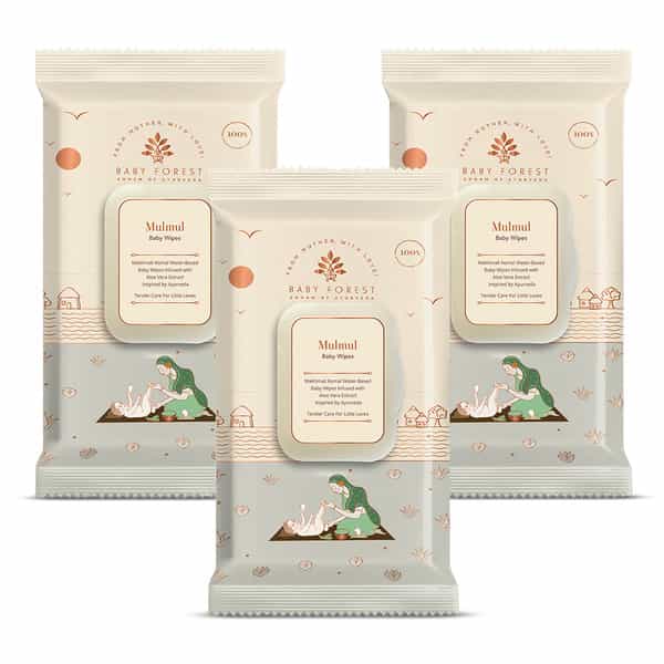 Baby Forest Mulmul Baby Wipes|Ultra-Soft, Water-Based, 3X Thicker & Softer Wipes 72 Wipes|Pack Of 3