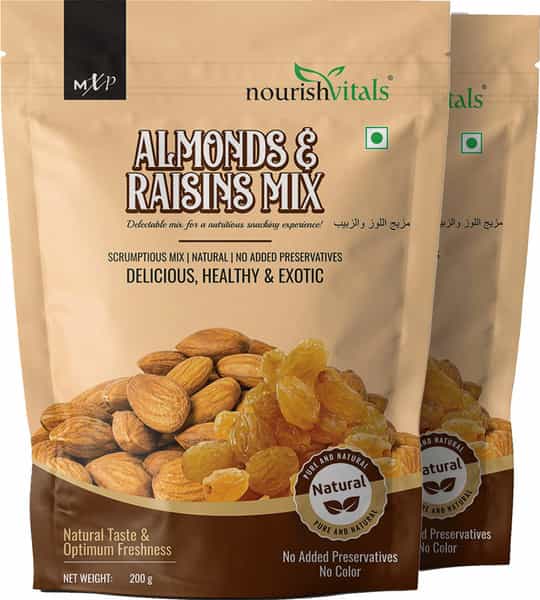 Nourishvitals Almonds And Raisins Mix Scrumptious Mix 200 G (Pack Of 2)