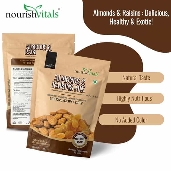 Nourishvitals Almonds And Raisins Mix Scrumptious Mix 200 G (Pack Of 2)