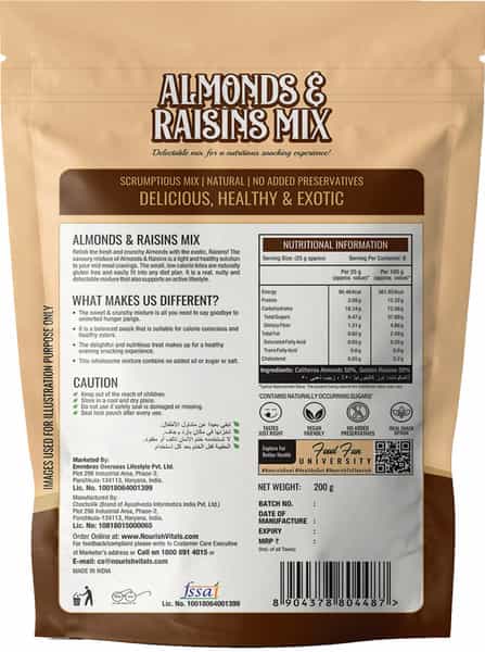 Nourishvitals Almonds And Raisins Mix Scrumptious Mix 200 G (Pack Of 2)