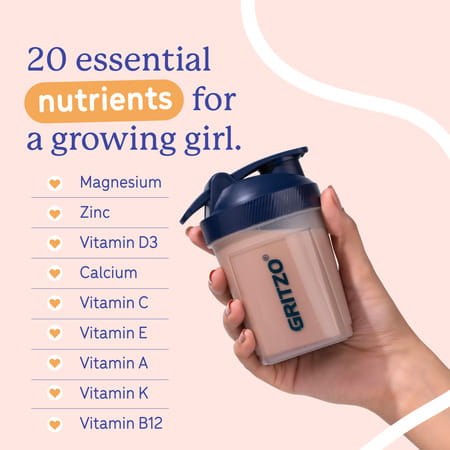 Gritzo Supermilk Overall Growth (13+Y Girls) | 12G Protein Powder (Double Chocolate | 400G)