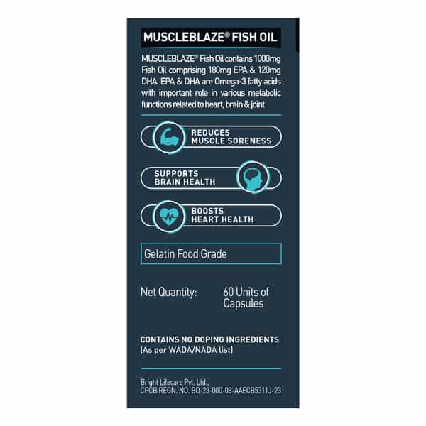 Muscleblaze Omega 3 Fish Oil (60 Capsules) | Trustified Certified For Accuracy & Purity