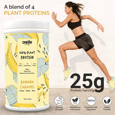 Onelife 100% Plant Protein- Banana Caramel 500gm