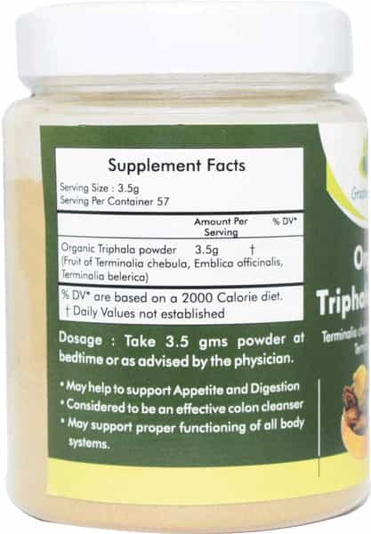Grazing Meadows Organic Triphala Powder 200Gms (Amla Harde Baheda) For Healthy Digestion