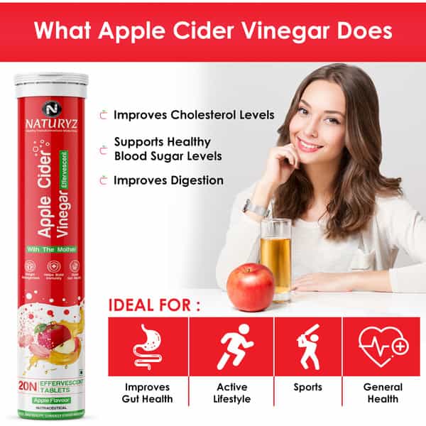 Naturyz Apple Cider Vinegar Effervescent Tablets | Detox | Immunity (Apple Flavour)(20 Tablets)