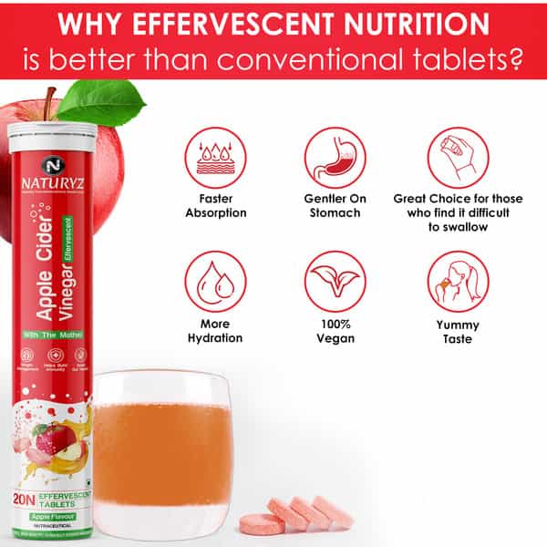 Naturyz Apple Cider Vinegar Effervescent Tablets | Detox | Immunity (Apple Flavour)(20 Tablets)