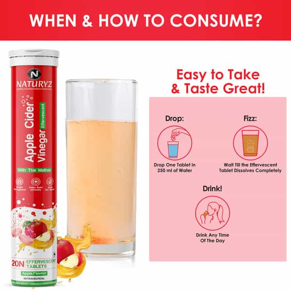 Naturyz Apple Cider Vinegar Effervescent Tablets | Detox | Immunity (Apple Flavour)(20 Tablets)