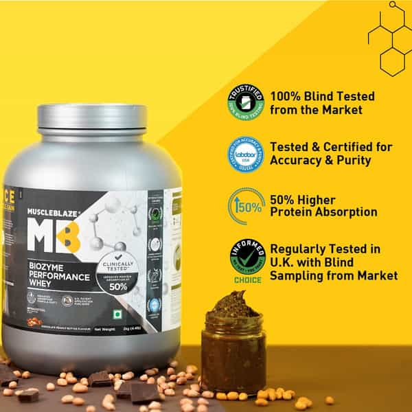 Muscleblaze Biozyme Performance Whey (Chocolate Peanut Butter | 2Kg) & Creatine Monohydrate Creamp