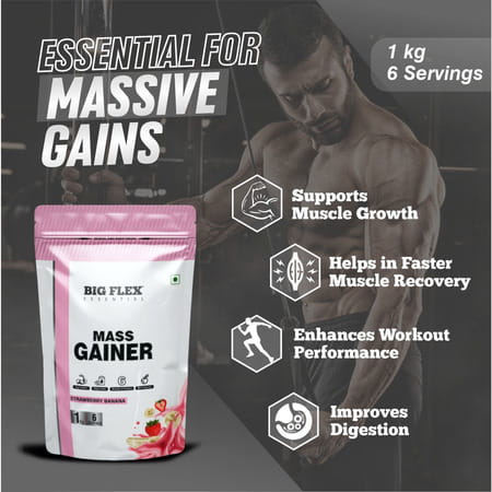 Bigflex Essential Mass Gainer (Strawberry - Banana) - Pouch ( 1kg )