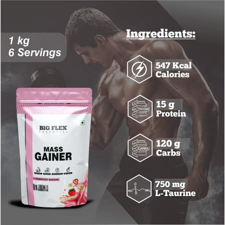 Bigflex Essential Mass Gainer (Strawberry - Banana) - Pouch ( 1kg )