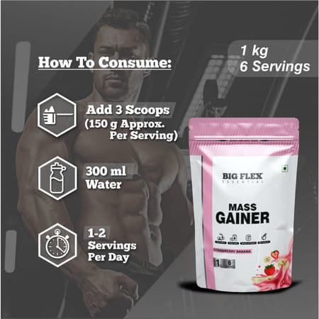 Bigflex Essential Mass Gainer (Strawberry - Banana) - Pouch ( 1kg )