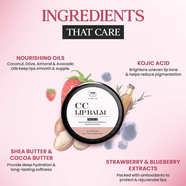 Tnw The Natural Wash Cc Lip Balm Strawberry | Brightening & Nourishing Lips 5 Gm