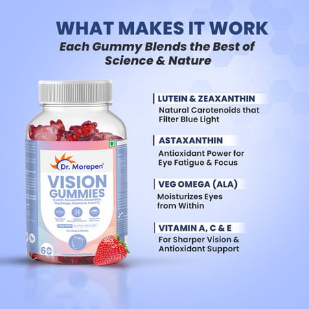 Dr. Morepen Vision Gummies With Lutein, Astaxanthin, Zeaxanthin, Veg Omega, Vitamin A, C & E - 60nos