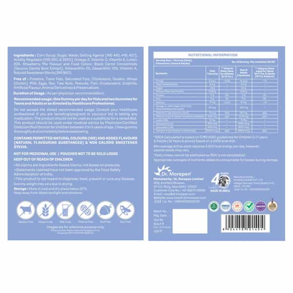 Dr. Morepen Vision Gummies With Lutein, Astaxanthin, Zeaxanthin, Veg Omega, Vitamin A, C & E - 60Nos