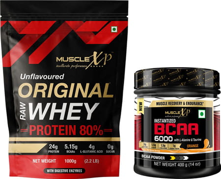 Musclexp Raw Whey Combo | Raw Whey Pouch 1kg + Bcaa Orange 400g