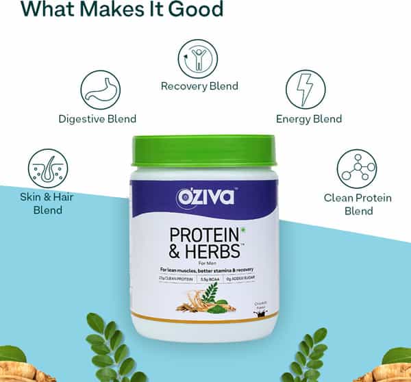 Oziva Protein & Herbs For Men Chocolate (500G) | For Muscle Building Clean