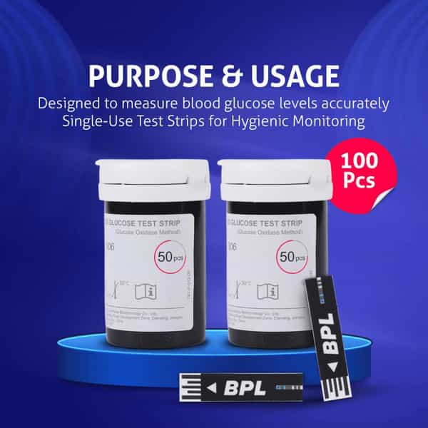 Bpl Medical Technologies Blood Gluco Test Strips | Bottle Of 100 (50X2) Test Strips - Black
