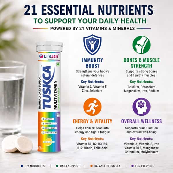 Tuskca Multivitamin Effervescent Tablet Lime And Lemon - Bottle (20)