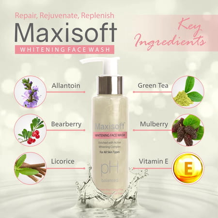 Maxisoft Whitening Face Wash 100 Ml | Bearberry & Green Tea | Paraben Free (Pack Of 3)