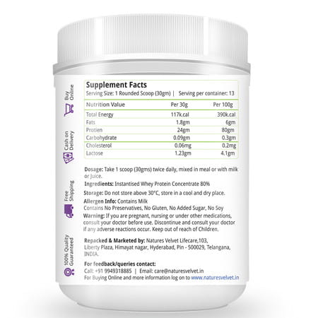 Natures Velvet Whey Protein For Fitness And Strength | 400 Gms