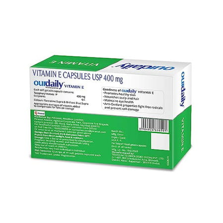 Ourdaily Vitamin E-400mg By Piramal For Beautiful Skin | Healthy Hair And Eyes-120 Capsules