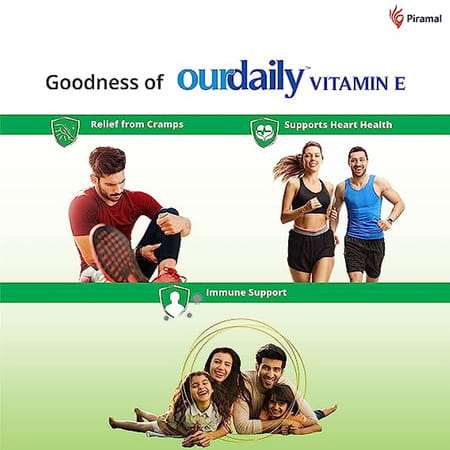 Ourdaily Vitamin E-400mg By Piramal For Beautiful Skin | Healthy Hair And Eyes-120 Capsules