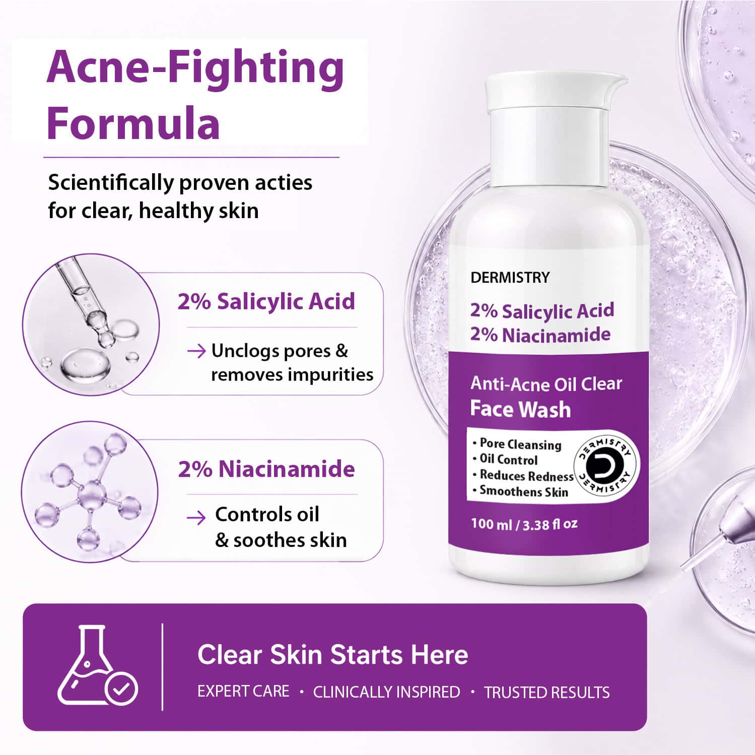Dermistry 2% Salicylic Acid Acne Spot Corrector Face Serum & Wash Oily Pimple Prone Skin Facial Kit