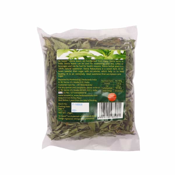 So Sweet Stevia 25 Gms Stevia Leaves 100% Natural Sweetener - Sugarfree (Pack Of 5)