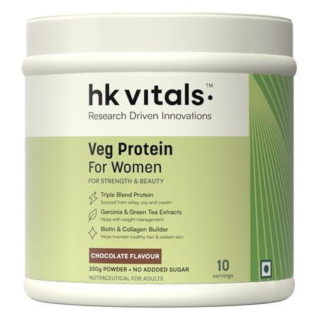 Hk Vitals Veg Protein For Women (Chocolate | 250g) | Soy | Whey | Collagen | Biotin