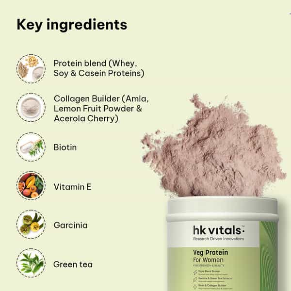 Hk Vitals Veg Protein For Women (Chocolate | 250G) | Soy | Whey | Collagen | Biotin