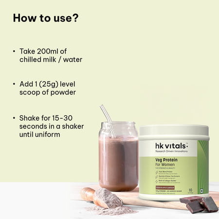 Hk Vitals Veg Protein For Women (Chocolate | 250g) | Soy | Whey | Collagen | Biotin
