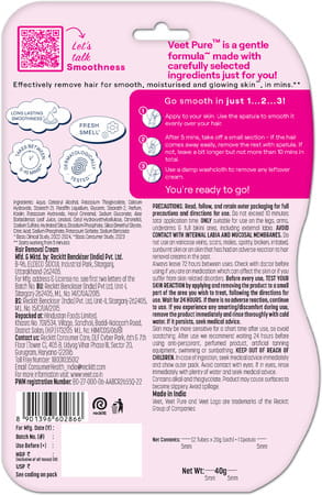 Veet Pure Hair Removal Cream | Sensitive Skin Aloe Vera | (20g + 20g) With Spatula Blister Pack