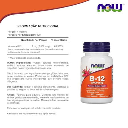 Now Foods Supplements | B-12 2 |000 Mcg | Energy Production* | Nervous System Health* | 100 Lozenges