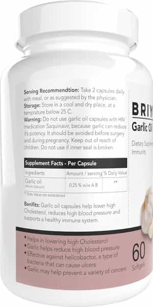 Briyo Garlic Oil Softgels - Dietary Supplement For Good Immunity - 1 X (60 Softgels)