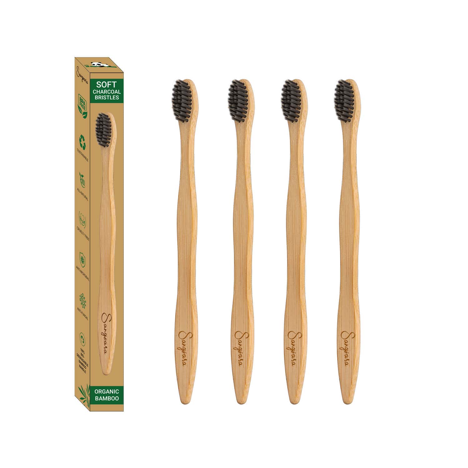 Sangsara By Dr. Odin Bamboo Toothbrush 100% Biodegradable Natural Black Pack Of 4