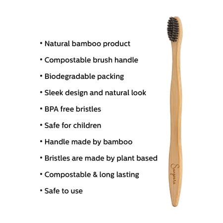 Sangsara By Dr. Odin Bamboo Toothbrush 100% Biodegradable Natural Black Pack Of 4