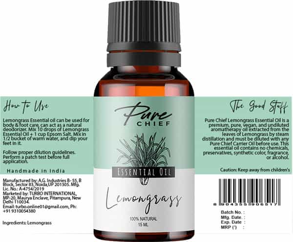 Pure Chief Lemongrass Essential Oil Makes Hair Roots Stronger Controls Dandruff And Hair Fall- 15Ml