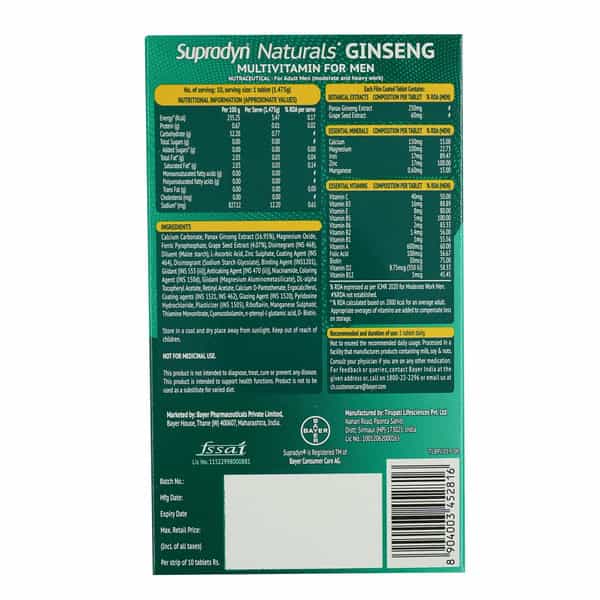 Supradyn Naturals Ginseng Multivitamin For Men Strip Of 10 Tablets