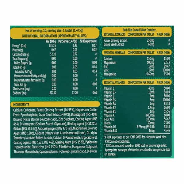 Supradyn Naturals Ginseng Multivitamin For Men Strip Of 10 Tablets