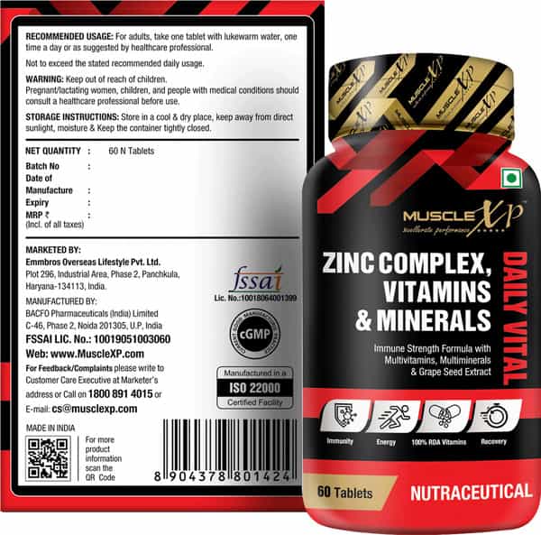 Musclexp Zinc Complex Vitamins & Minerals Daily Vital 60 Tablets (Pack Of 2)