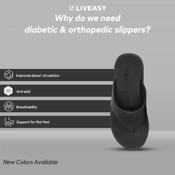 Liveasy Essentials Men's Diabetic & Orthopedic Slippers - Black - Size Uk 10 / Us 11