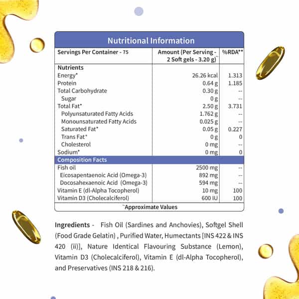 Neuherbs Deep Sea Omega 3 Fish Oil Triple Strength 2500 Mg | Brain | Heart | Eye & Bone 150 Capsules