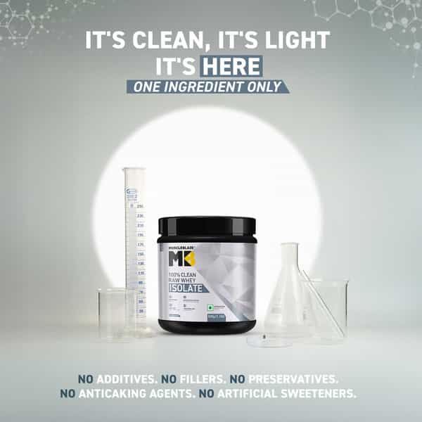 Muscleblaze 100% Clean Raw Whey Protein Isolate (Unflavoured | 500G) | 27G Protein Per Scoop