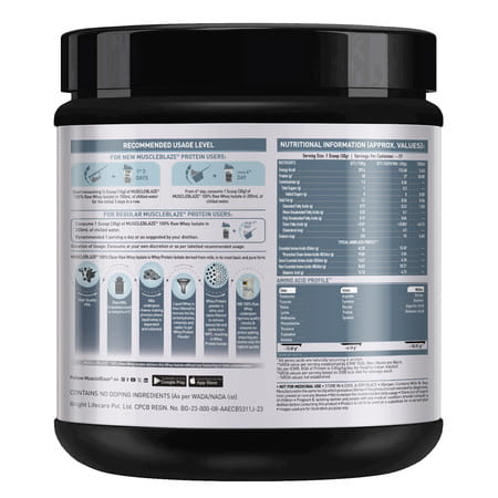 Muscleblaze 100% Clean Raw Whey Protein Isolate | Unflavoured | 27G Protein Per Scoop | 500 Gm