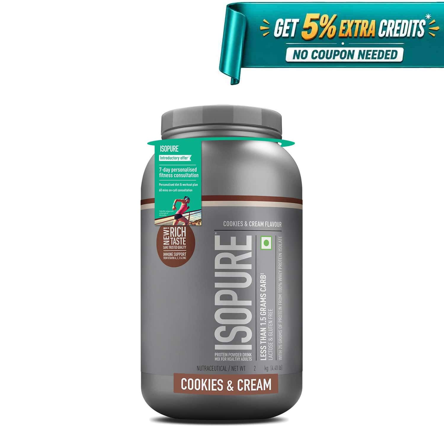 Isopure Whey Protein Isolate Powder With Vitamins For Immune Support - 2 Kg (cookies & Cream)
