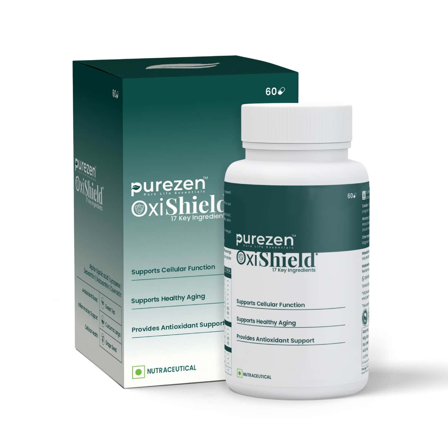 Purezen Oxishield | Powerful Antioxidant Supplement | Cellular Health & Healthy Aging - 60 Capsules
