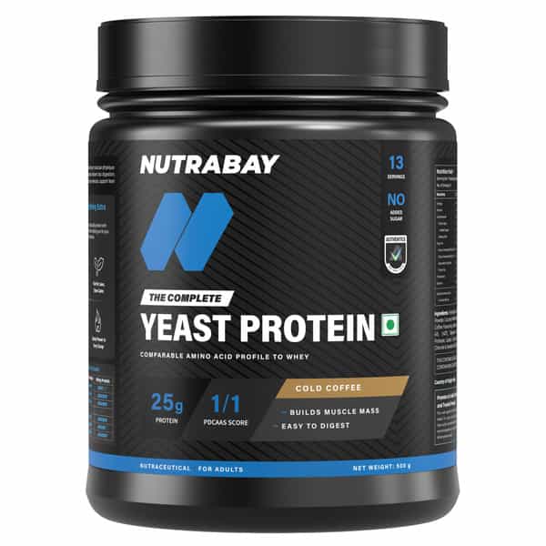 Nutrabay Yeast Protein Powder Cold Coffee 25G Protein & 6.7G Bcaa Per Scoop Jar 500 Gm